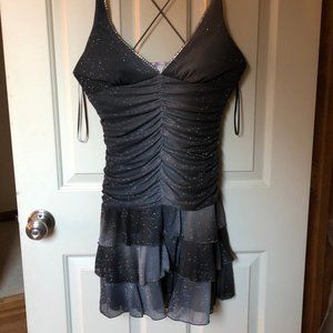 Black & grey ruched/ruffle sparkle dress
